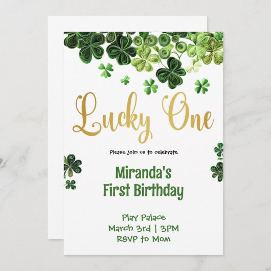 ラッキーシャムロックスファースト誕生日招待状 招待状 (正面/裏面)