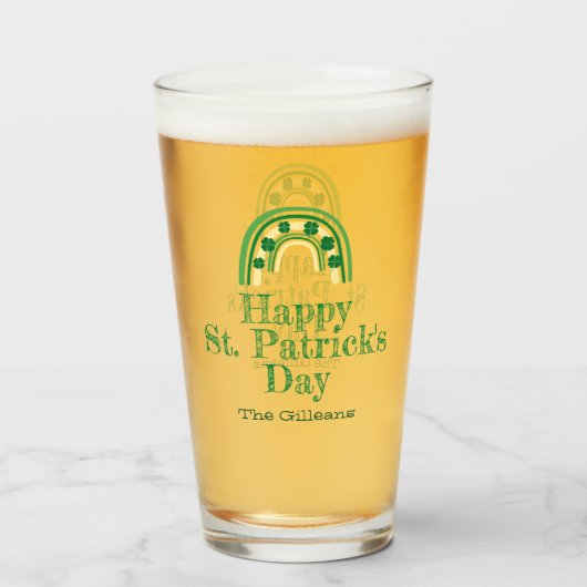 ラッキーシャムロック蹄鉄St patricks dayビール タンブラーグラス (ドリンク正面)