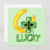 ラッキーシャムロック&ホースシューフラットグリーティングカード (正面/裏面)