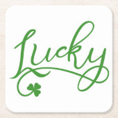 ラッキーシャムロックSt patricks day スクエアペーパーコースター (正面)