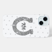 ラッキーシルバーグリッター馬蹄名イニシャル Case-Mate iPhoneケース (裏面 (横))