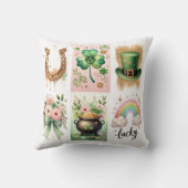 ラッキーシンボル、アイルランド語、セントパトリックの日枕 クッション (裏面)