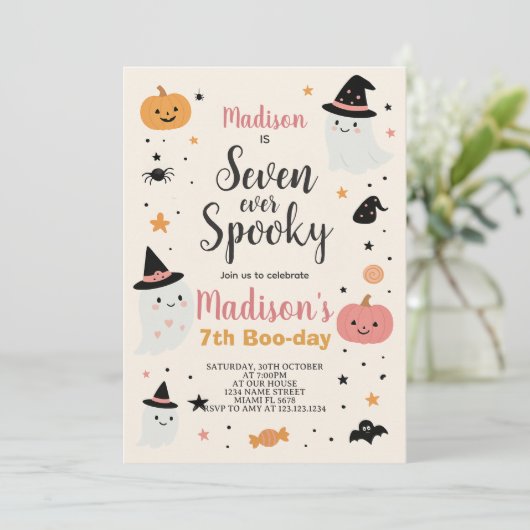 ラッキーセブンキッズハロウィーン誕生日招待状 招待状 (スタンド正面)