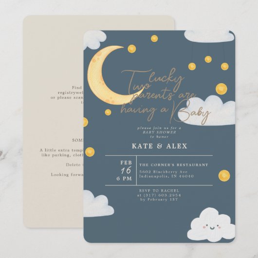 ラッキーセントパトリックのボーイブルーベビーシャワー 招待状 (正面/裏面)