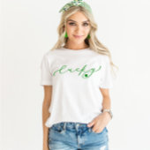 ラッキーセントパトリックの日かわいい緑のスクリプトシャツ Tシャツ