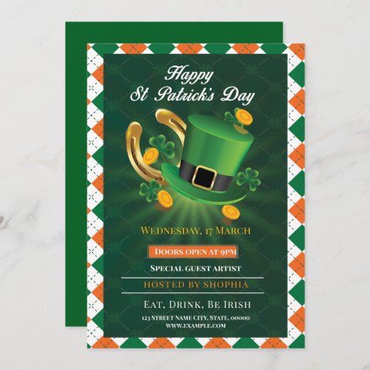 ラッキーセントパトリックデーパーティー 招待状 (正面/裏面)