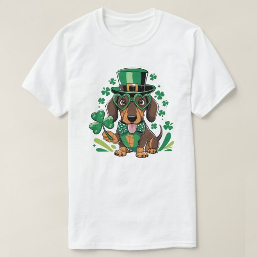 ラッキーダシュンドサンパトリックの日犬 Tシャツ (デザイン正面)