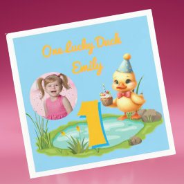 ラッキーダックの子どもの1歳の誕生日フォト スタンダードカクテルナプキン