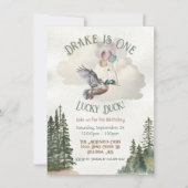 ラッキーダックの水彩画 1歳の誕生日パーティー 招待状 (正面)