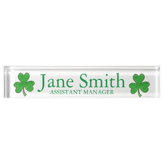 ラッキーダックグリーンシャムロックサンパトリックの日 デスクネームプレート (正面)