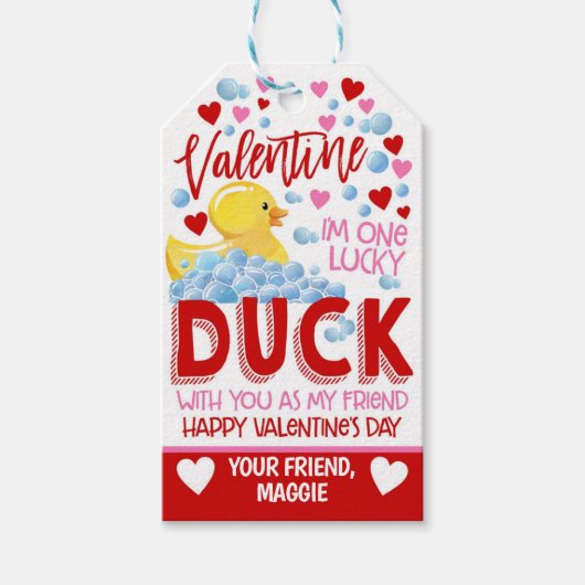 ラッキーダックバレンタインメッセージカード ギフトタグ (正面)