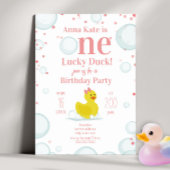 ラッキーダックピンクの1歳誕生日パーティー 招待状