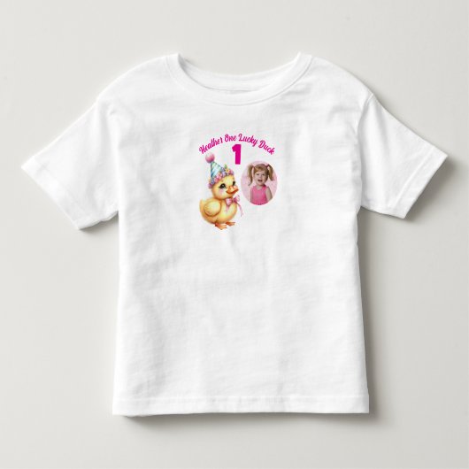 ラッキーダック1歳誕生日写真ギフト トドラーTシャツ (正面)