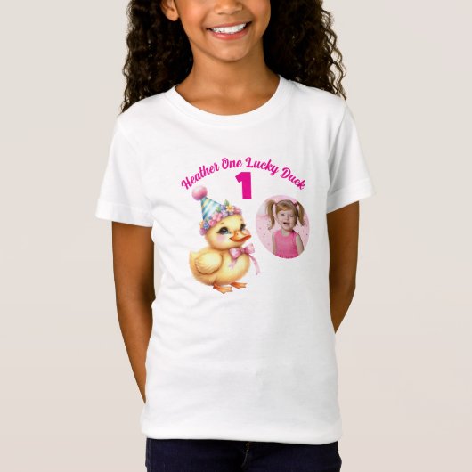 ラッキーダック1歳誕生日写真ギフト Tシャツ (正面)