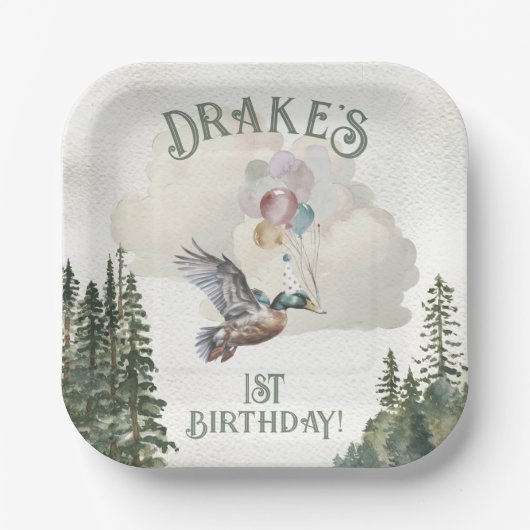 ラッキーダック1st誕生日パーティー ペーパープレート (正面)