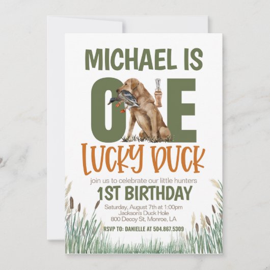 ラッキーダック ハンティング ファースト バースデー 招待状 (正面)