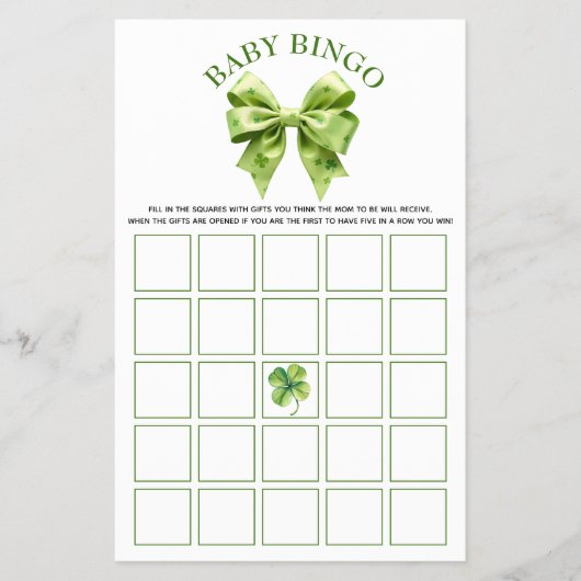 ラッキーチャームと弓の赤ちゃんシャワーベビービンゴゲーム チラシ (正面)