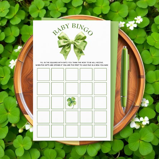 ラッキーチャームと弓の赤ちゃんシャワーベビービンゴゲーム チラシ