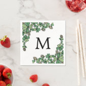 ラッキーチャームクローバーホワイトフラワーズモノグラム スタンダードカクテルナプキン (インサイチュ)