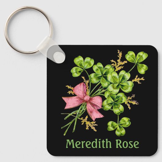 ラッキーチャームクローバーヴィンテージパーソナライズされたグッドラック キーホルダー (正面)