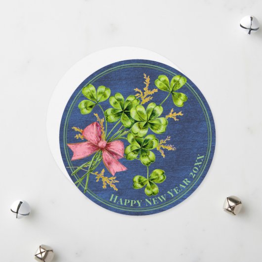 ラッキーチャームシャムロックヴィンテージかわいい幸せな新年 シーズンカード (正面/裏面インサイチュ)