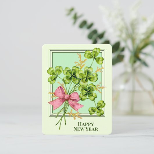 ラッキーチャームシャムロックヴィンテージかわいい幸せな新年 シーズンカード (スタンド正面)