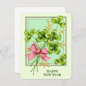 ラッキーチャームシャムロックヴィンテージかわいい幸せな新年 シーズンカード (正面/裏面)