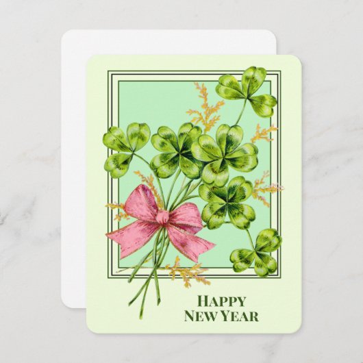 ラッキーチャームシャムロックヴィンテージかわいい幸せな新年 シーズンカード (正面/裏面)