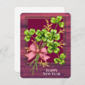 ラッキーチャームシャムロックヴィンテージかわいい幸せな新年 シーズンカード (正面/裏面)