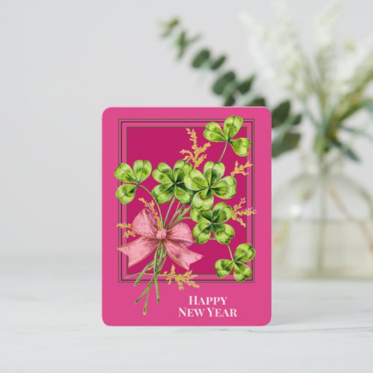 ラッキーチャームシャムロックヴィンテージかわいい幸せな新年 シーズンカード (スタンド正面)