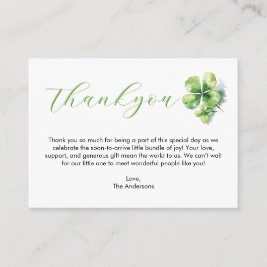 ラッキーチャームセントパトリックのベビーシャワーカーサンキュード エンクロージャーカード (正面)