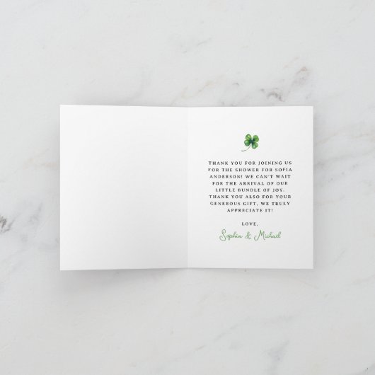 ラッキーチャームベビーシャワーシャムロックサンキューカード 招待状 (内部)