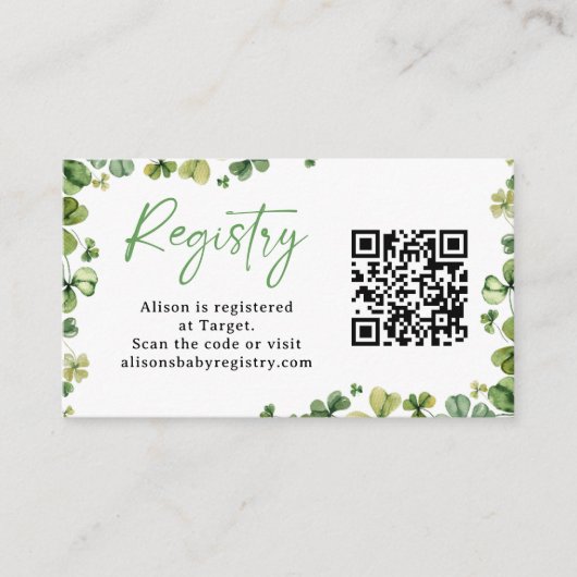 ラッキーチャームベビーシャワーレジストリカード エンクロージャーカード (正面)