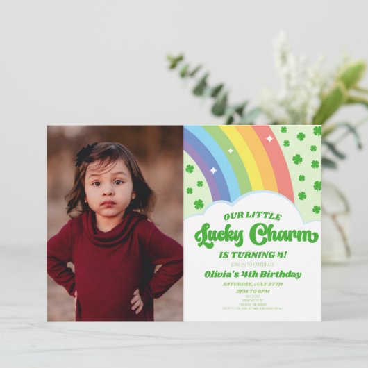 ラッキーチャーム聖パトリックの日の誕生日パーティー 招待状 (スタンド正面)