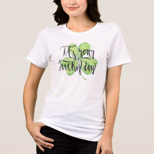 ラッキーデイ4葉クローバー水色 トライブレンドTシャツ