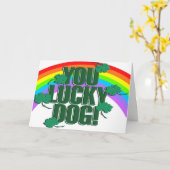 ラッキードッグとレインボーセントパトリックの日 カード (黄色い花)
