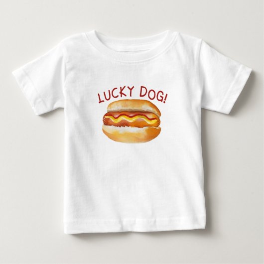 ラッキードッグホットドッグ誕生日ベビーTシャツ – かわいいCoo ベビーTシャツ (正面)