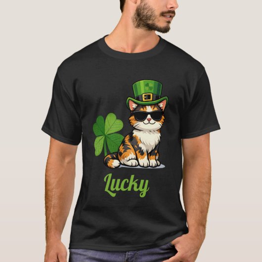 ラッキーネコ 聖パトリック カルディコの小妖精 Tシャツ (正面)