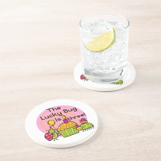 ラッキーバグカップケーキ誕生日Tシャツとギフト コースター (側面)