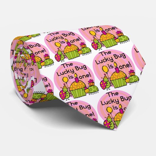ラッキーバグカップケーキ1st誕生日Tシャツ&ギフト ネクタイ (ロール)