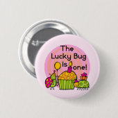 ラッキーバグカップケーキ1st誕生日Tシャツ&ギフト 缶バッジ (正面&裏面)