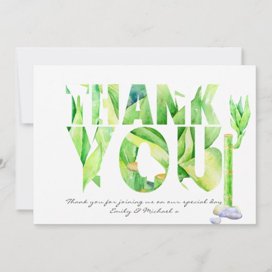 ラッキーバンブーサンキューグリーンウォーター色 サンキューカード (正面)