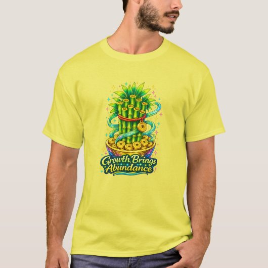 ラッキーバンブー成長Tシャツ 幸運 エネルギーの贈り物 Tシャツ (正面)