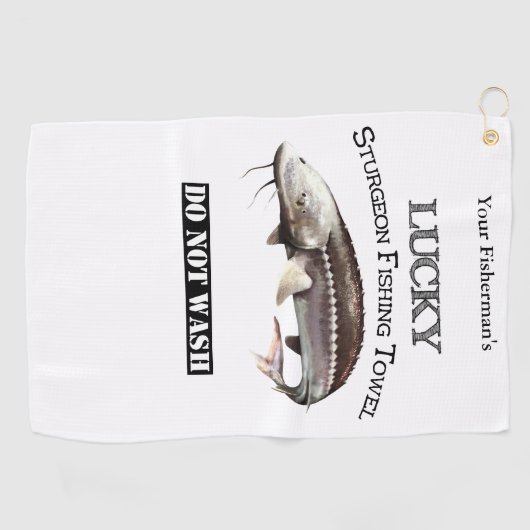 ラッキーパーソナライズされたチョウザメ魚釣りタオル ゴルフタオル (横)