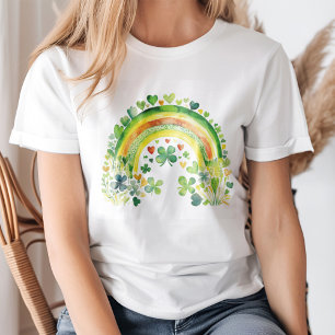 "ラッキービーブス"水彩緑の虹のシャムロック Tシャツ