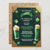 ラッキービールグリッターセントパトリックの日パーティー 招待状 (正面/裏面)