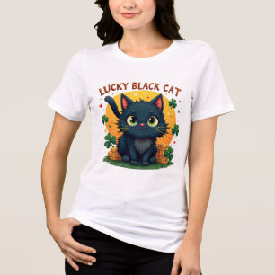 ラッキーブラックキャット:聖パトリックの日クローバー&コインズ トライブレンドTシャツ