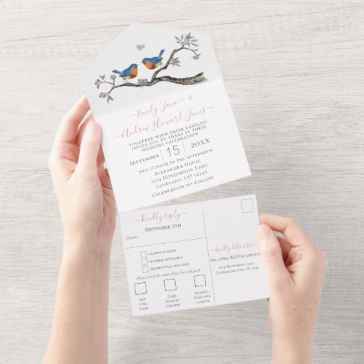 ラッキーブルーバーズシークレットフォレスト庭園の結婚式 オールインワン招待状 (貼ってはがせる)