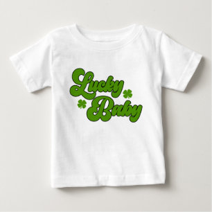 ラッキーベビーセントパトリックの日レトロ70ズグリーン ベビーTシャツ