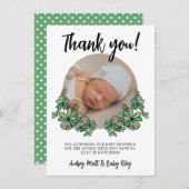 ラッキーホワイトクローバー写真ベビーシャワー サンキューカード (正面/裏面)